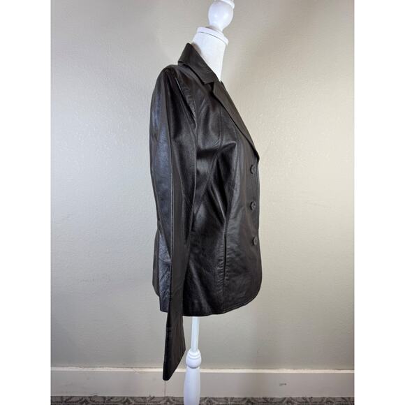 East 5th Womens Medium Genuine Leather Brown Blazer Jacket Lined Button-Up - Picture 4 of 10